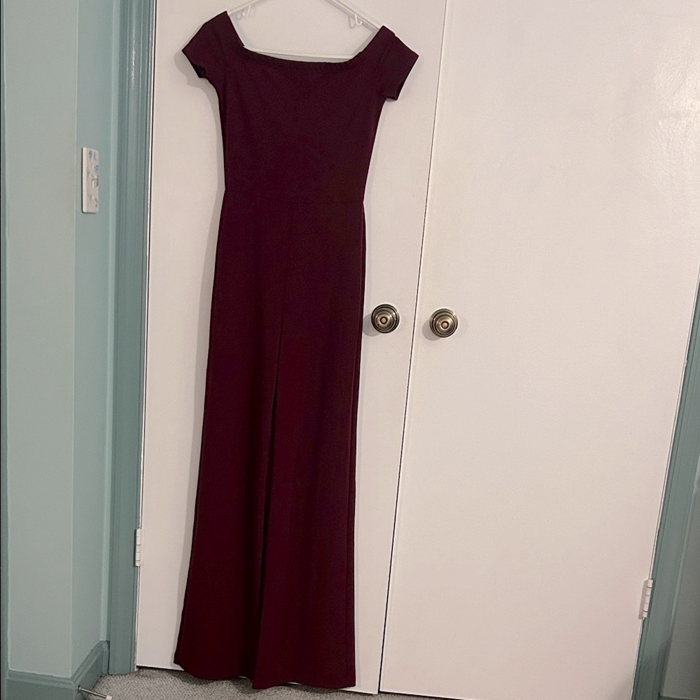 Lulu's Burgundy Off-Shoulder Jumpsuit